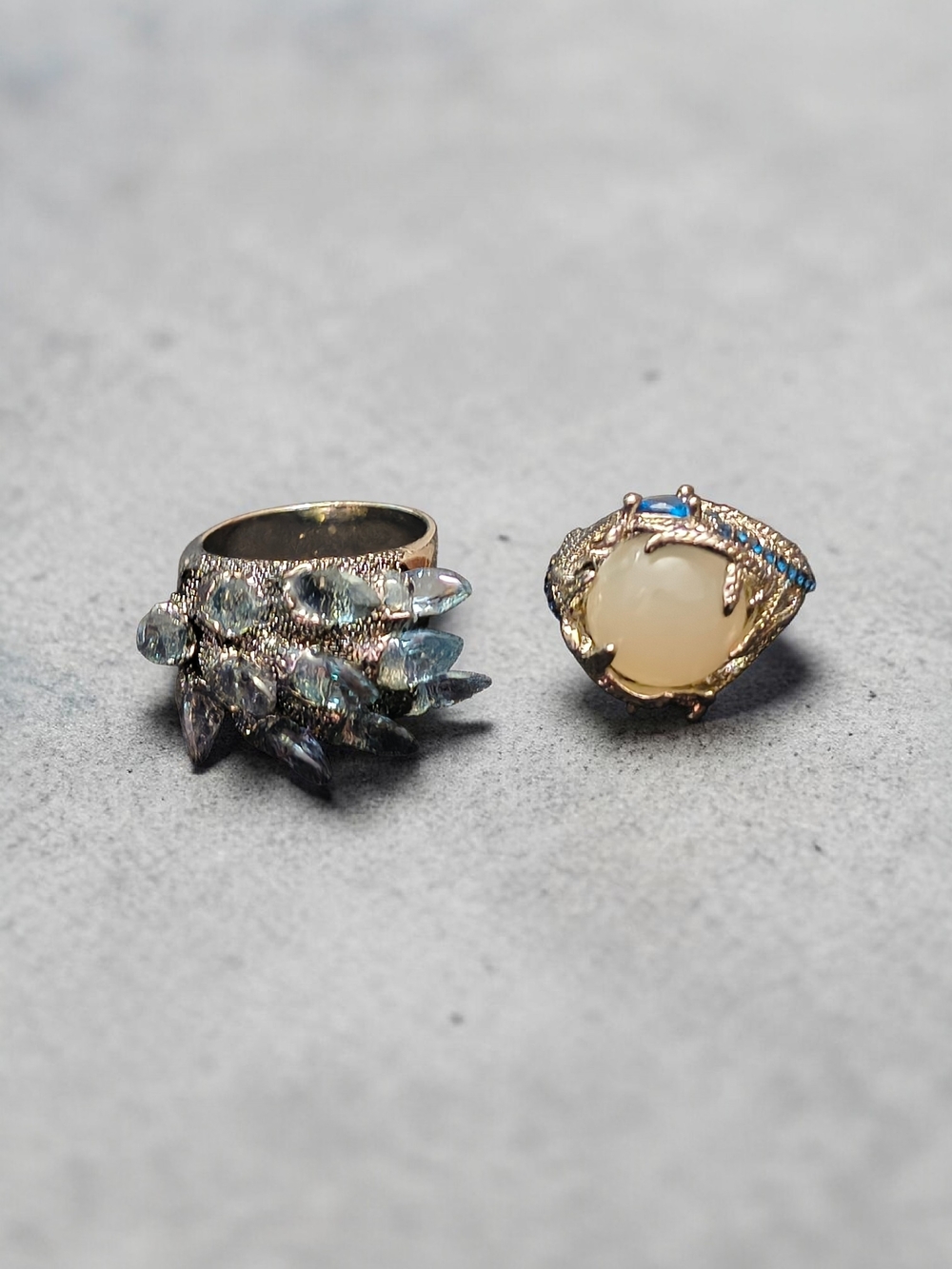 Medieval Fantasy Ring Lot Size 7 & 9 Opal Cabochon + Spiked Gemstone Statement